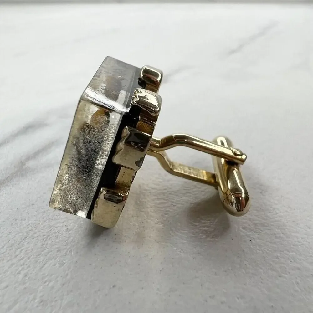 Gold Tone Abstract Encased Single Cufflink